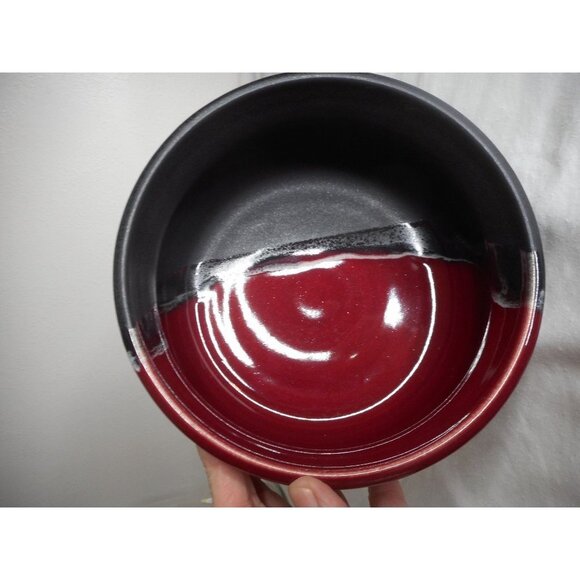 Handmade Burgundy Black Bowl or Planter Signed - Picture 4 of 5